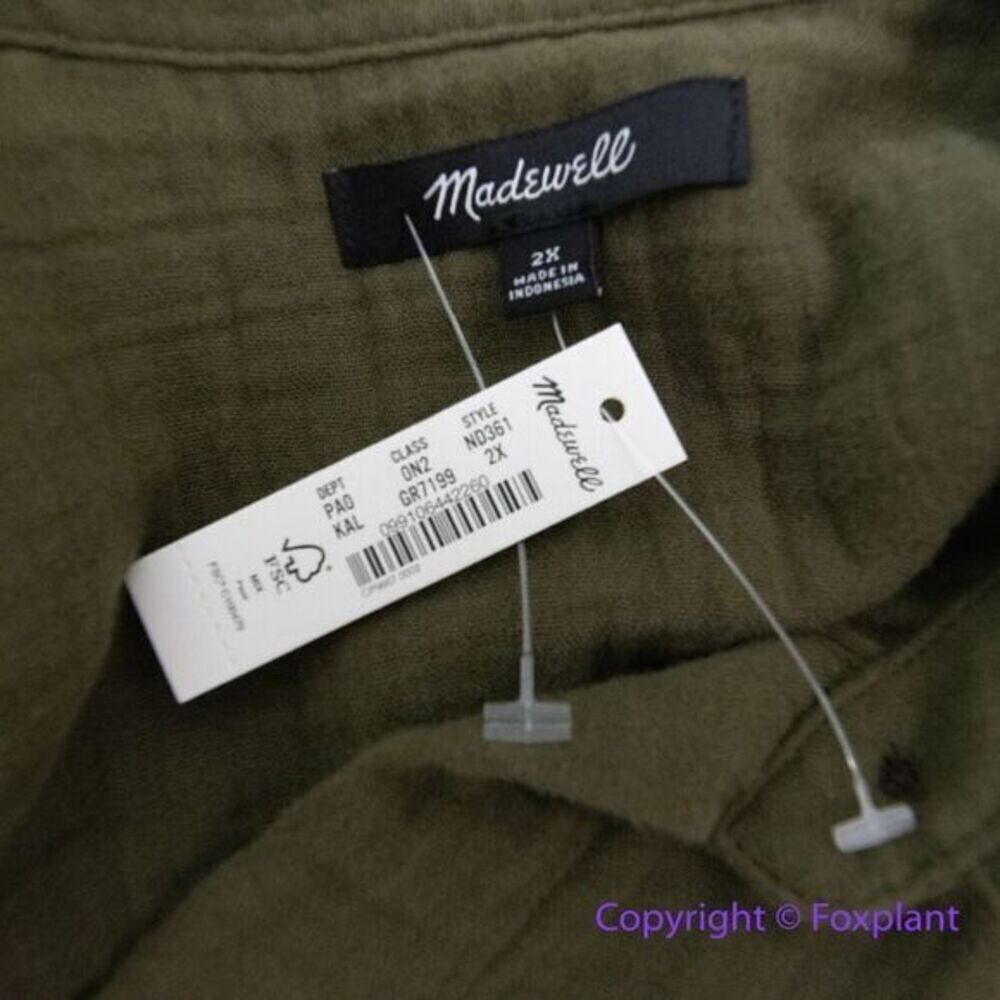 New! Madewell Lightspun Flap Pocket Oversized Ex-Boyfriend Shirt green, size 2X - Picture 13 of 16